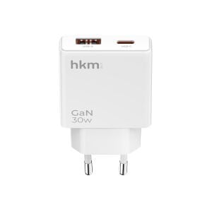 hkm tech EXTRA SLIM GaN 30W USB-A ve Type-C Çift Portlu Ultra İnce ve Hızlı Şarj Aleti