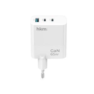 hkm tech GaN MULTI 65W USB-A ve 2*Type-C Üç Portlu Hızlı Şarj Aleti