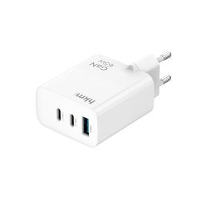 hkm tech GaN MULTI 65W USB-A ve 2*Type-C Üç Portlu Hızlı Şarj Aleti