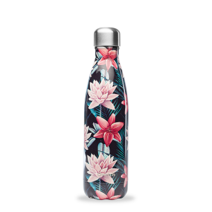 Qwetch QD3107 Tropik Çiçek Desenli Isı Yalıtımlı 500ml Termos - Siyah