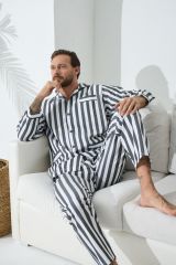 4007 Erkek Apaj Yaka Önden Düğmeli Gaffur Pijama Takım Antrasit - M