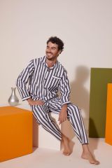 4007 Erkek Apaj Yaka Önden Düğmeli Gaffur Pijama Takım Antrasit - M