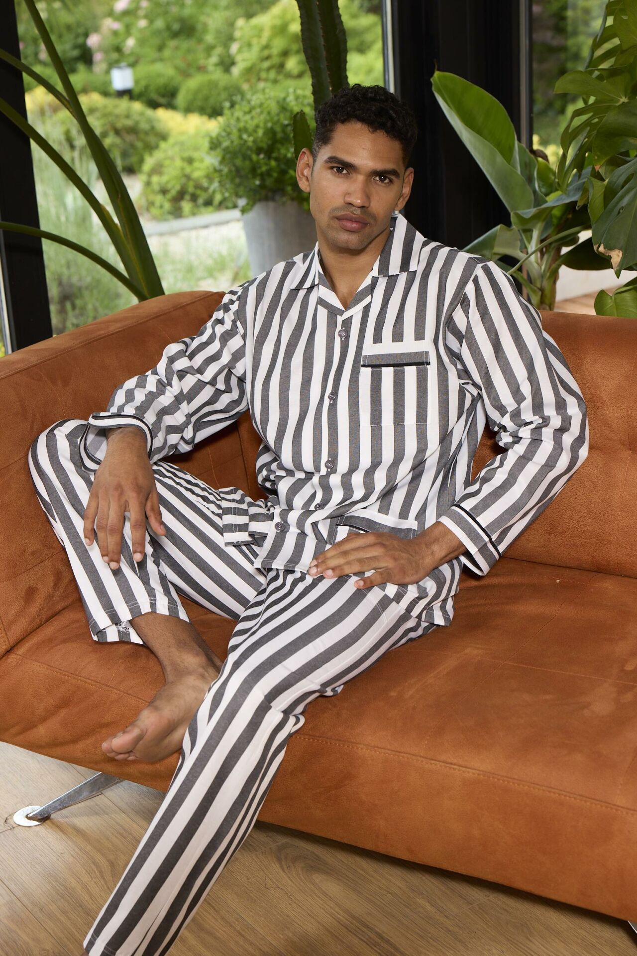 4007 Erkek Apaj Yaka Önden Düğmeli Gaffur Pijama Takım Antrasit - XL