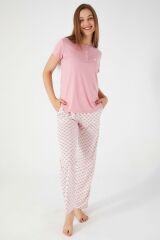 Pierre Cardin 8619 Battal Flowering Pink Kadın Kısa Kol Pijama Takım