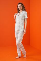 Pjs 23203 Kadın Düğmeli Desenli Pijama Takım