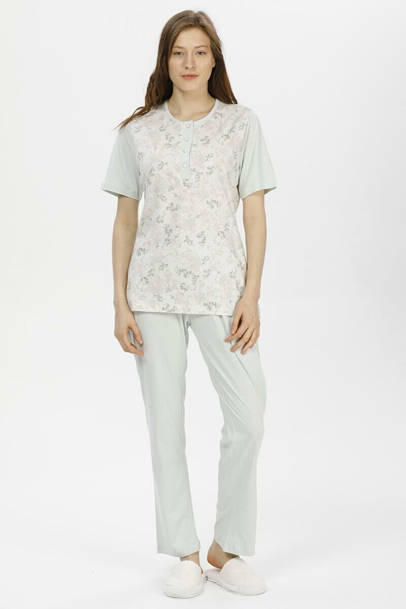 Pijadore 1206 Kadın Kısa Kol Çiçek Desen Pijama Takımı