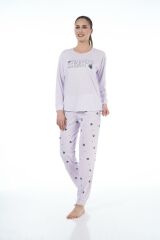 Estiva 22134 Kadın Üzüm Desenli Uzun Kollu Viskon Pijama Takım