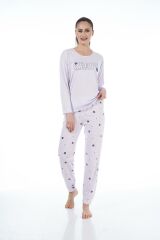 Estiva 22134 Kadın Üzüm Desenli Uzun Kollu Viskon Pijama Takım
