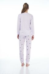 Estiva 22134 Kadın Üzüm Desenli Uzun Kollu Viskon Pijama Takım