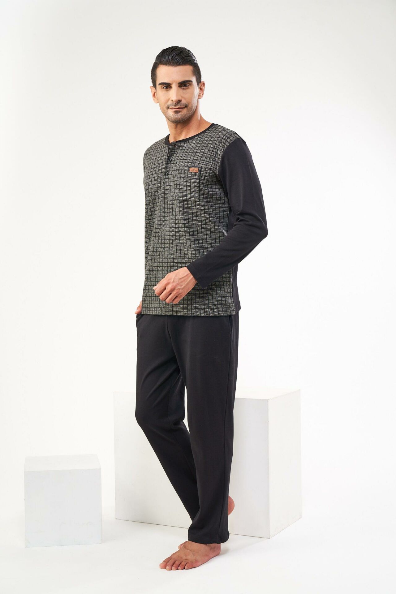 Pjs 22606 Erkek Uzun Kollu Pijama Takımı Siyah - S