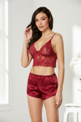 Pierre Cardin 7005 Saten Dörtlü Çeyiz Seti Bordo - L