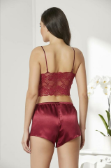 Pierre Cardin 7005 Saten Dörtlü Çeyiz Seti Bordo - L
