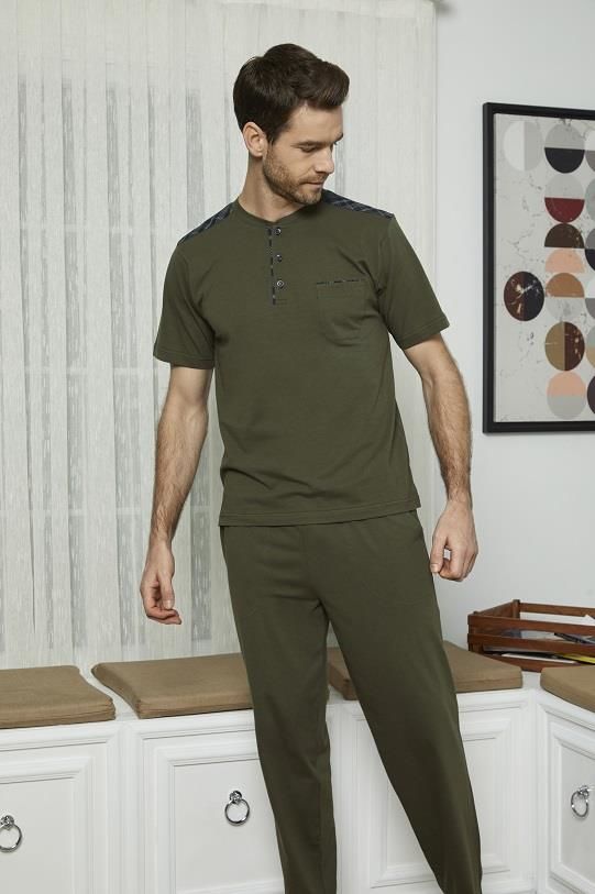 KLY 7612 Erkek Midi Yaka 3'Lü Pijama Takım