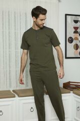 KLY 7612 Erkek Midi Yaka 3'Lü Pijama Takım