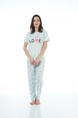 Estiva 22123 Kadın Kalp Desenli Kısa Kollu Viskon Pijama Takımı