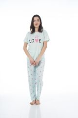 Estiva 22123 Kadın Kalp Desenli Kısa Kollu Viskon Pijama Takımı