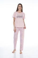 Estiva 22120 Kadın Yazı Desenli Kısa Kollu Viskon Pijama Takımı