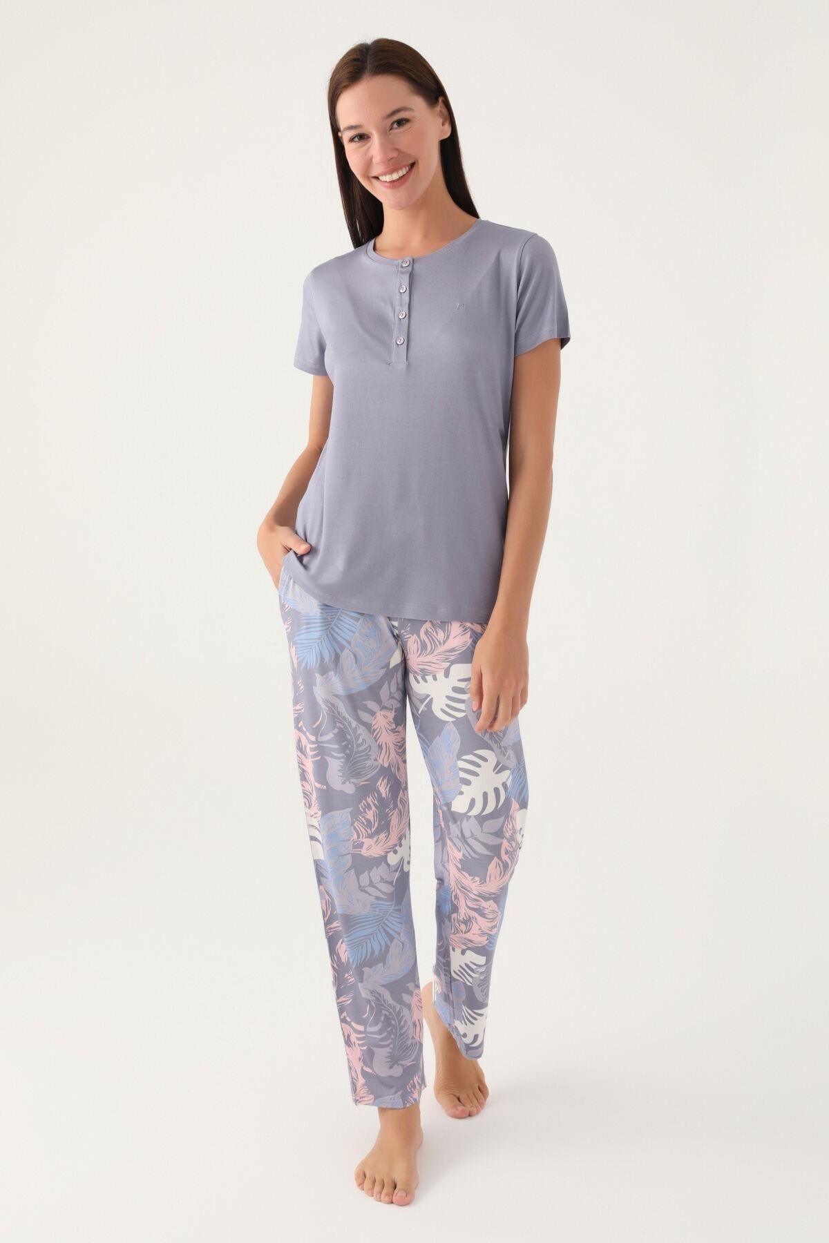 Pierre Cardin 8801 Leaf Kadın Kısa Kol Pijama Takımı
