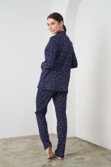 Pjs 24542 Kadın Düğmeli Kalp Desenli Lacivert Pijama Takım