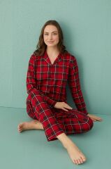 Gd Goldoremi 50701-41 Kadın Milan Kumaş Uzun Kol Önden Düğmeli Pijama Takım