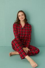 Gd Goldoremi 50701-41 Kadın Milan Kumaş Uzun Kol Önden Düğmeli Pijama Takım