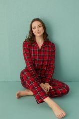 Gd Goldoremi 50701-41 Kadın Milan Kumaş Uzun Kol Önden Düğmeli Pijama Takım