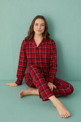 Gd Goldoremi 50701-41 Kadın Milan Kumaş Uzun Kol Önden Düğmeli Pijama Takım
