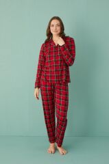 Gd Goldoremi 50701-41 Kadın Milan Kumaş Uzun Kol Önden Düğmeli Pijama Takım