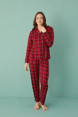 Gd Goldoremi 50701-41 Kadın Milan Kumaş Uzun Kol Önden Düğmeli Pijama Takım