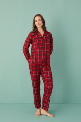 Gd Goldoremi 50701-41 Kadın Milan Kumaş Uzun Kol Önden Düğmeli Pijama Takım
