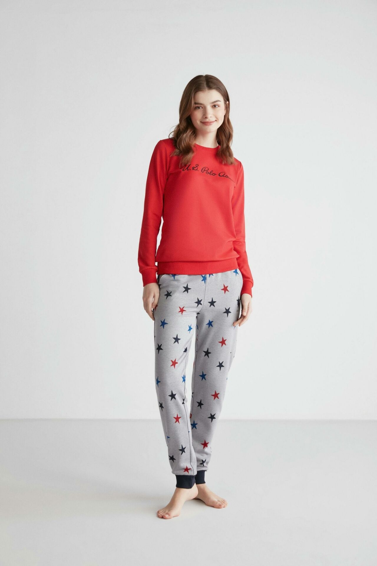 U.S Polo Assn 16958 Kadın Kırmızı Patlı Pijama Takım