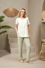 Pjs 25104 Kadın Yuvarlak Yaka Pijama Takım