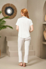 Pjs 25118 Kadın Puanlı Düğmeli Kısa Kollu Pijama Takım