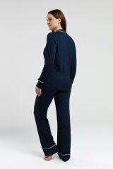 Pierre Cardin 8986 Kadın Lacivert Gömlek Yaka Önden Düğmeli Cepli Pijama Takım