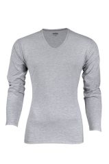 Yıldız 352 Gri Likralı V Yaka Uzun Kollu Erkek Body T-Shirt