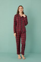 Gd Goldoremi 50701-42 Kadın Milan Kumaş Önden Düğmeli Uzun Kol Pijama Takım