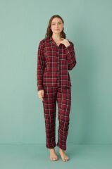 Gd Goldoremi 50701-42 Kadın Milan Kumaş Önden Düğmeli Uzun Kol Pijama Takım