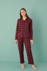 Gd Goldoremi 50701-42 Kadın Milan Kumaş Önden Düğmeli Uzun Kol Pijama Takım