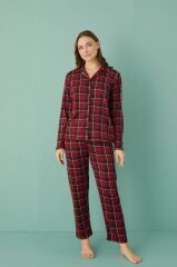 Gd Goldoremi 50701-42 Kadın Milan Kumaş Önden Düğmeli Uzun Kol Pijama Takım