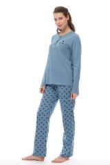 Pijadore 1536 Kadın Üç Düğmeli Pijama Takımı Uzun Kol Büyük Beden