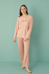 Gd Goldoremi 50902-26 Kadın Çizgili Milan Kumaş Uzun Kol Pijama Takım