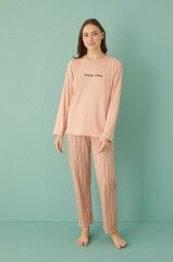 Gd Goldoremi 50902-26 Kadın Çizgili Milan Kumaş Uzun Kol Pijama Takım