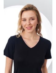 Pjs 24168 Kadın Kısa Kollu V Yaka Desenli Pijama Takım