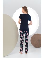Pjs 24168 Kadın Kısa Kollu V Yaka Desenli Pijama Takım