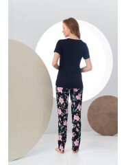 Pjs 24168 Kadın Kısa Kollu V Yaka Desenli Pijama Takım