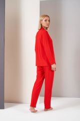 Pjs Kadın Gömlek Yaka Önden Düğmeli Uzun Kollu Pijama Takım