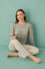 Gd Goldoremi 50902-28 Kadın Amazing Milan Kumaş Uzun Kollu Pijama Takım