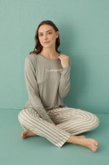 Gd Goldoremi 50902-28 Kadın Amazing Milan Kumaş Uzun Kollu Pijama Takım