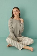 Gd Goldoremi 50902-28 Kadın Amazing Milan Kumaş Uzun Kollu Pijama Takım