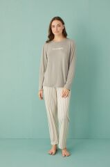Gd Goldoremi 50902-28 Kadın Amazing Milan Kumaş Uzun Kollu Pijama Takım